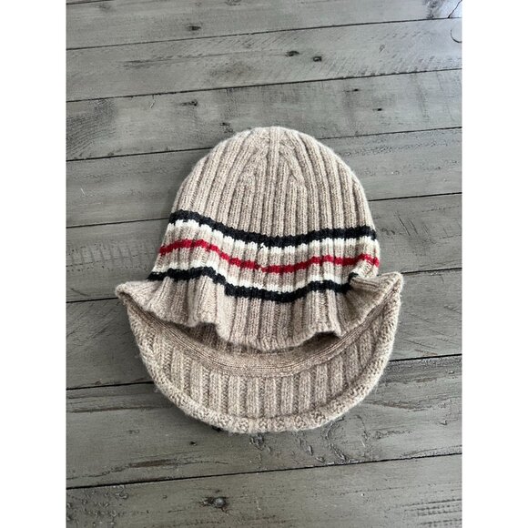 BURBERRY London Brimmed Lambswool Wool Hat Cap Beanie Brit Print Stripe Y2K - Picture 5 of 8